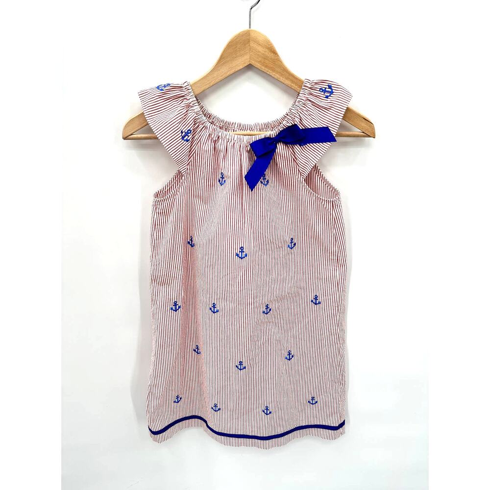 Smocked Giraffe Red and White Striped Anchor Print Dress // 7